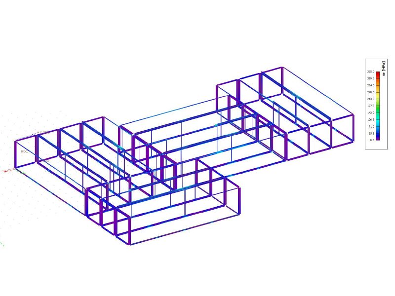 Modèle de calcul de la structure d'un bâtiment en containers