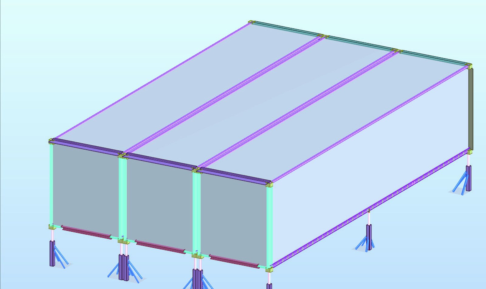 Modèle de calcul de trois containers frigorifiques sur chandelles d’angle et intermédiaires